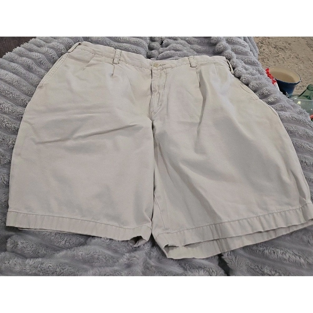 Nautica Shorts Mens 38 Beige Chino Cotton Belted Pockets Pleated Front 8" Inseam